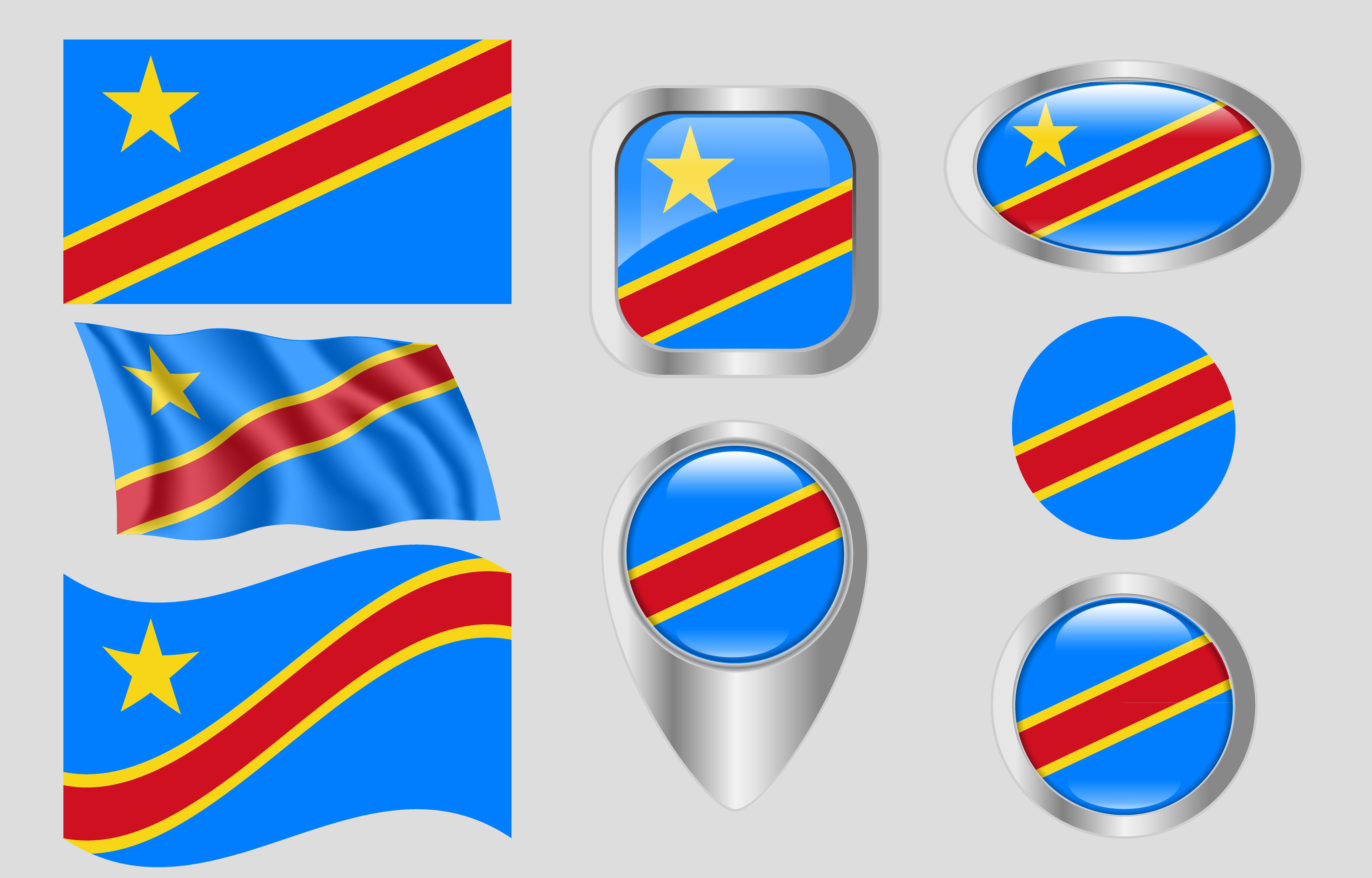 KJ Reports, Africa — A wide-angle editorial shot of the Democratic Republic of Congo national flag flying in the foreground with a massive open-pit cobalt mi…